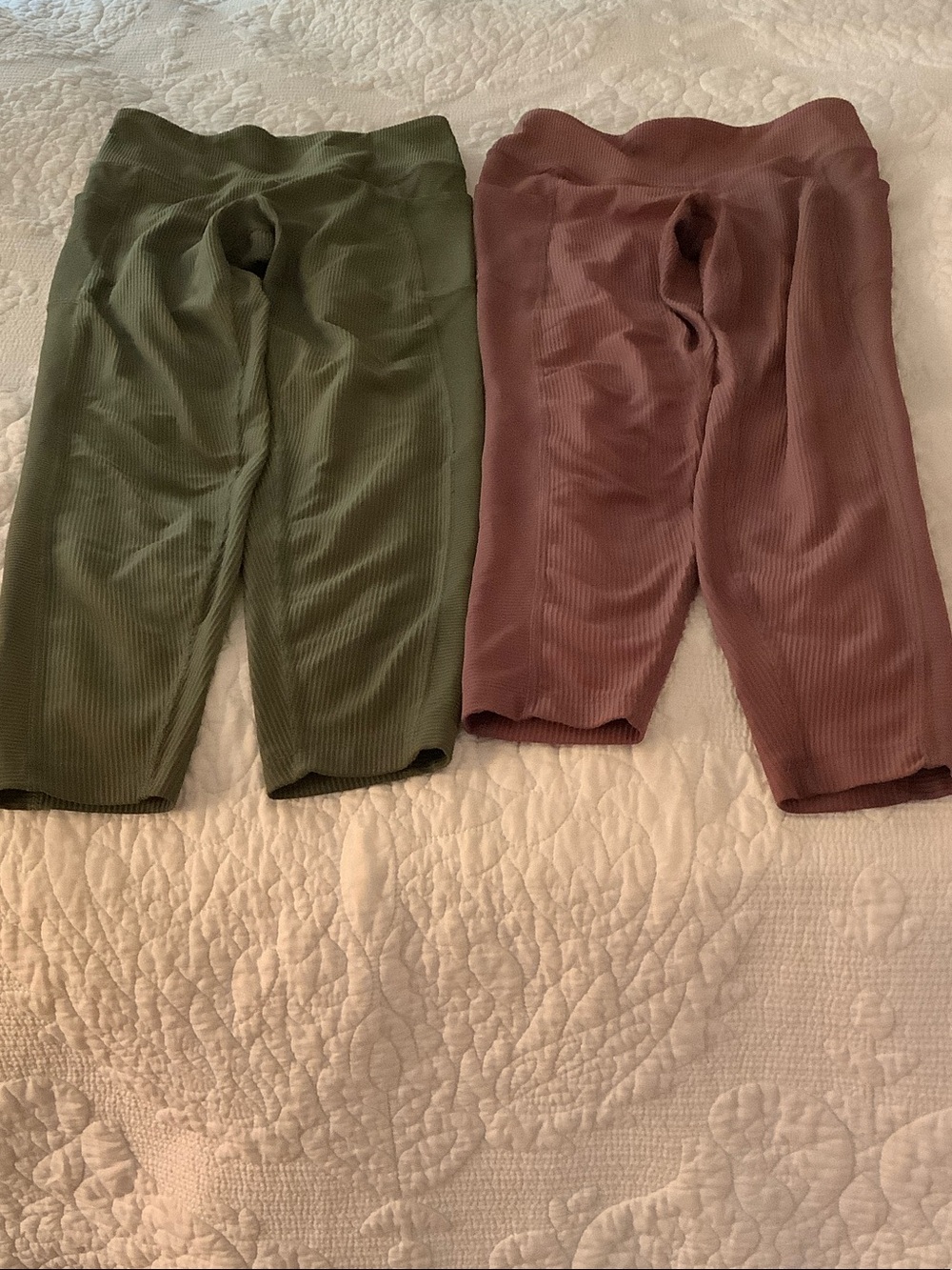 Old Navy Ribbed Stretch Leggings - Olive Green & Mauve. 2 pair